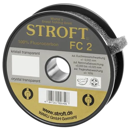 Stroft FC2 Fluorocarbon Hauptschnur 150m 0,250mm-5,3kg - Nylon-Angelschnüre mit hoher Abriebfestigkeit und nahezu unsichtbarem Design, ideal für gezielte Angeltechniken.