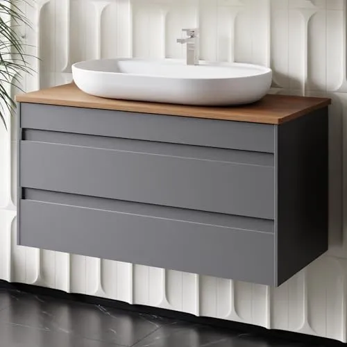 Karen Waschtisch-Set Lara 100 cm mit Unterschrank - Minimalistischer Waschtisch mit Unterschrank und Softclose, elegantes Design in matt-anthrazit, ideal für moderne Badezimmer mit individuellem Stauraum.