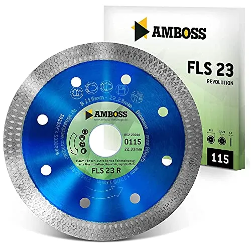 Amboss Diamanttrennscheibe FLS 23R - 150 x 1,6 x 25,4 mm - Extradünne Profi-Diamanttrennscheibe für präzise und saubere Schnitte in Fliesen und Granit. Hohe Standzeit und vielseitig einsetzbar für Trockenschnitt und Nassschnitt.