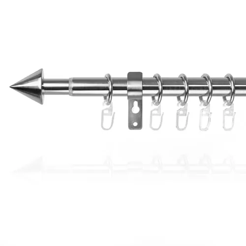 Lichtblick Gardinenstange Kegel, 16 mm, ausziehbar, 1 läufig, 130-240 cm Länge, inklusive Wandhalter und Ringe mit Faltenleghaken Edelstahloptik