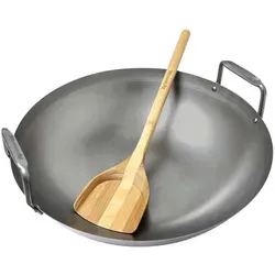 Grill-Wok aus Kohlenstoffstahl, Ø 40cm für Big Green Egg - Geschirr: 2-teiliges Set aus robustem Kohlenstoffstahl, ideal für perfekt gegarte Wokgerichte auf dem Grill.