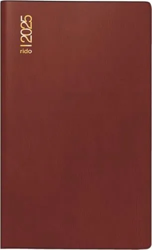 rido/idé Taschenkalender Modell M-Planer (2025), 2 Seiten = 1 Monat, A6, 32 Seiten, Kunststoff-Einband, bordeaux