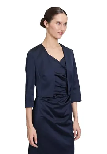 Vera Mont Bolerojacke mit Kellerfalten - Elegante Damen-Strickjacke in Nachtblau, leicht tailliert mit 3/4-Ärmeln und V-Ausschnitt - perfekt zum Überwerfen über Abendkleider für festliche Anlässe.