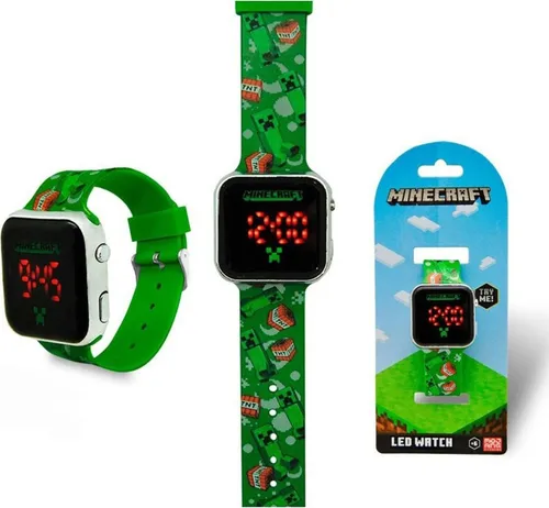 Minecraft LED Kinderuhr - Digitale Armbanduhr für kleine Gamer - Armbanduhr für Kinder im sportlichen Minecraft-Design, mit LED-Anzeige und quadratischem Gehäuse, ideal für junge Gaming-Fans.