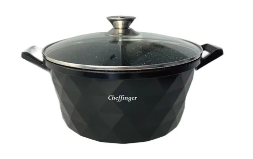 Cheffinger Kochtopf Alu Guss mit Glasdeckel Ø32cm - Gemüsetopf mit 3-schichtiger Antihaft-Marmorbeschichtung, ideal für alle Herdarten, einschließlich Induktion. Hygienisch, pflegeleicht und spülmaschinenfest für müheloses Kochen.