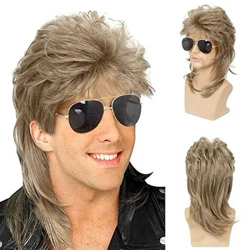 Herren Vokuhila Perücke blond gelockt 70er 80er Halloween Kostüme Punk Rocker Perücke Disco Fancy Party Perücken