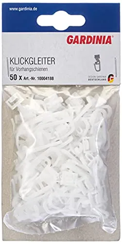GARDINIA Klickgleiter mit Gardinenhaken (Faltenlegehaken), Für Vorhangschienen GE und P2Ü, Kunststoff, Weiß, 50 Stück