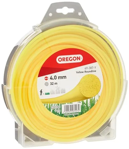 Oregon Runder Mähfaden 4 mm, Gelb, Für hohes Gras, Unkraut, Rasen und dichte Vegetation, Strapazierfähiger Profi-Nylonfaden, Für die meisten Rasentrimmer, 4 mm x 32 m (69-387-Y)