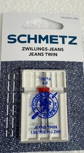 Zwillingsnadel Schmetz   Stärke 100 - Nadelabstand 4 mm für JEANS 1