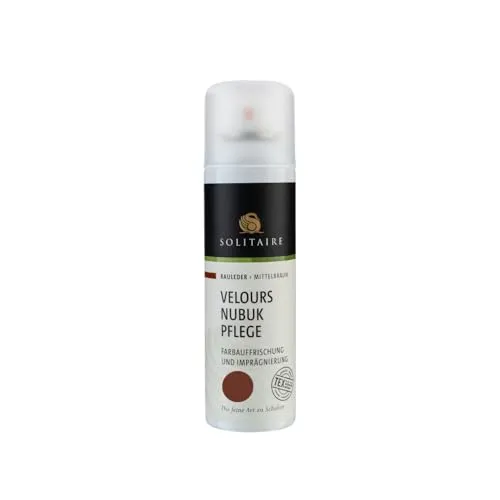 Solitaire Velours Nubukpflege Spray 200 ml Farbauffrischung und Imprägnierung für alle Rauleder (Velours-, Nubuk- und Wildleder) sowie Textilien Farbe mittelbraun