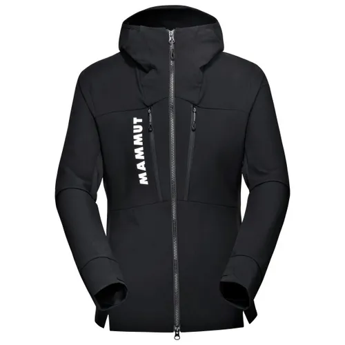 Mammut Aenergy Softshell Hybrid Hooded Jacket Women black (0001) XL - Damen Isolationsjacke für Skitouren und Freeskiing, ideal für aktive Outdoor-Aktivitäten mit atmungsaktivem Material und praktischer Pferdeschwanzöffnung in der Kapuze.