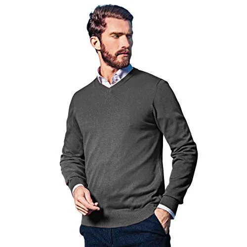 Marvelis Pullover Langarm V-Ausschnitt Merino Wolle dunkelgrau Größe L