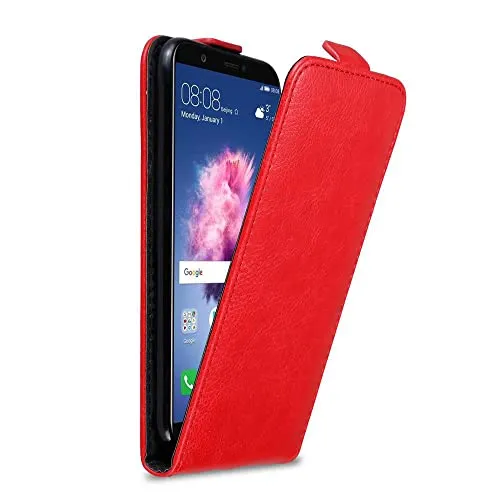 Cadorabo Hülle kompatibel mit Huawei P SMART 2018 / Enjoy 7S Flip Design aus Premium Kunst Leder Flip Klappbare Stoßfeste Magnetische Cover Hülle für Huawei P SMART 2018 / Enjoy 7S Tasche in Rot
