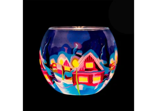 Teelichthalter Leuchtglas Rund Kerzenhalter Glas Winter Village by Night 21832