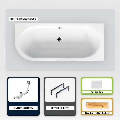 AVITA Asymmetrische Badewanne 180 x 80 cm rechts mit Bambusablage