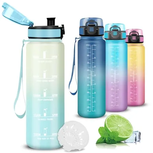 Mujigaga Wasserflasche- 1 liter- Trinkflasche Sport, Trinkflasche Auslaufsicher, Leicht zu Reinigen, Wasserflasche Kohlensäure Geeignet, Water Bottle für Fahrrad, Schule, Camping, Running, Wandern