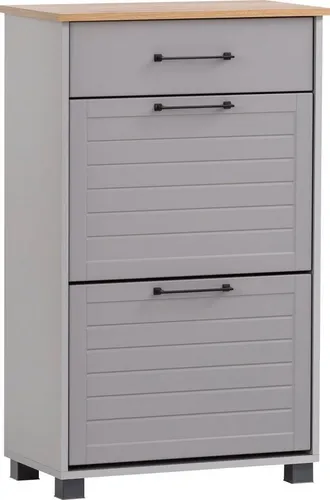 Schildmeyer Schuhschrank Jelda 62 cm grau - Schuhschrank in eleganter platingrauer Eiche-Optik, mit 2 Klappen und 1 Schublade für optimalen Stauraum. Pflegeleicht und einfach montierbar – ideal für jedes Zuhause!