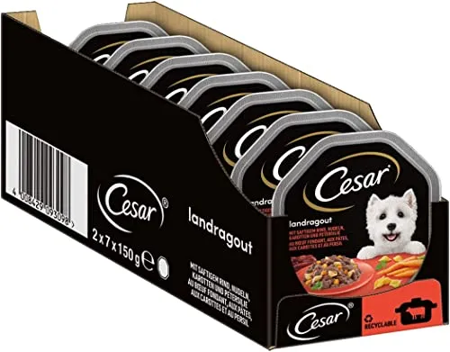 Cesar Hundefutter Nassfutter Landküche Geflügel & Gemüse, 7 er Pack (7 x 2 Schalen x 150 g)