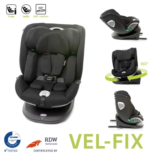 4BABY Kindersitz ISOFIX Vel-Fix 0-36 kg , BSC, 360 drehbar, I-SIZE, Schwarz