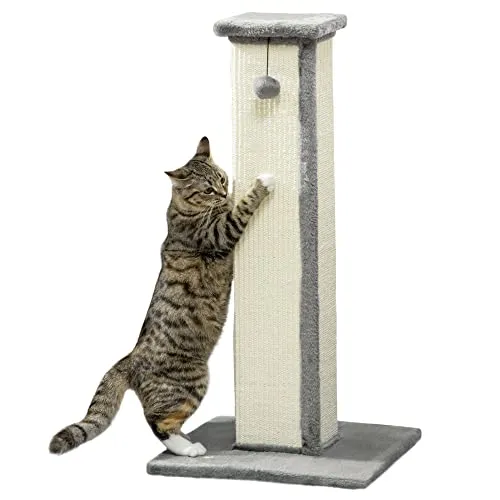 PawHut Kratzstamm 81cm - Kratzsäule für Katzen bis 5 kg, mit Sisal umwickelt und einem Spielball für unbegrenzten Spaß. Ideal für wohltuendes Dehnen und ein sicheres Spielumfeld.