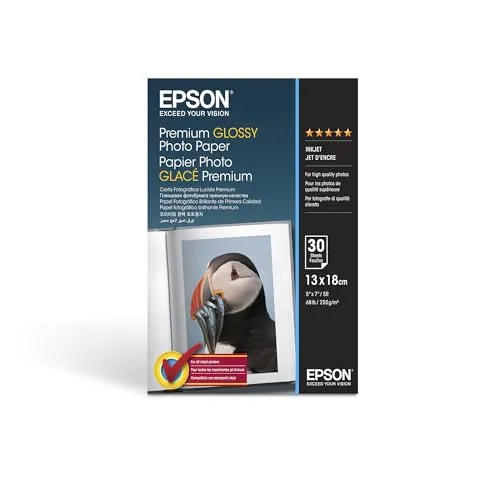 EPSON Fotopapier S042154 - 13,0 x 18,0 cm, glänzend 255 g/m², 30 Blatt für brillante Fotoausdrucke in Labor-Qualität