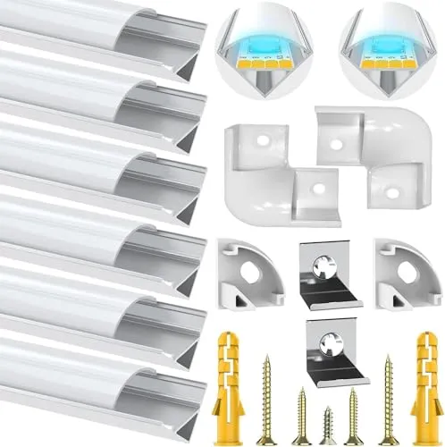 Chesbung LED Aluminium Profil 6X1m V-Form - Aluminiumkanäle für LED-Streifen, milchig weiße Abdeckung für angenehmes, diffuses Licht. Ideal für kreative Akzentbeleuchtung in jedem Raum.