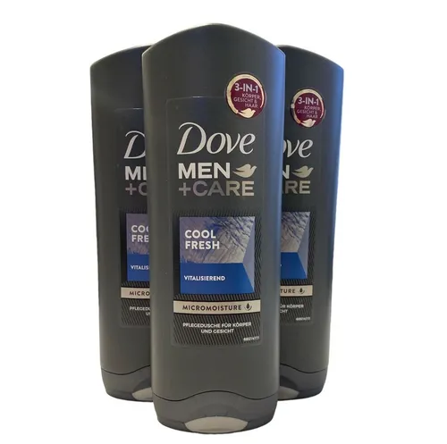 Dove Men+Care Cool Fresh 3in1 Duschgel (3x250ml) - Duschgel für Herren, 3in1 Formulierung für Gesicht, Haar und Körper, erfrischend und vitalisierend für einen energischen Start in den Tag.