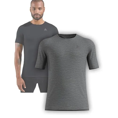 Odlo The Natural Merino 200 Crew Neck T-Shirt - Steel Grey Melange - Funktionsunterwäsche aus 100% mulesingfreier Merinowolle, bietet natürliche Wärmeregulierung und hervorragende Feuchtigkeitskontrolle für optimalen Tragekomfort.