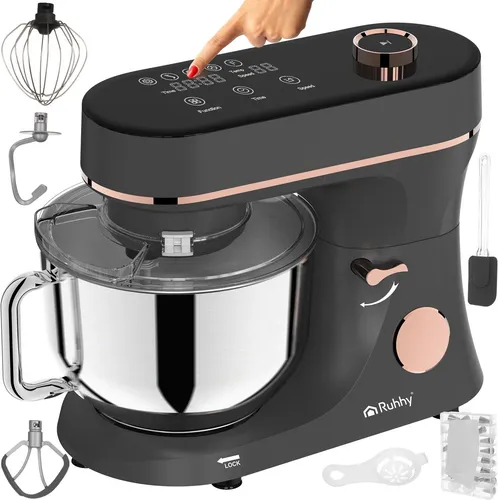 RUHHY Küchenmaschine mit beheizbarer Rührschüssel 6,2L - Knet- & Rührmaschine mit 2000W, 11 Geschwindigkeiten und Touchdisplay – für perfekte Teige wie vom Bäcker, ideal für Brot, Pizza und Kuchen.