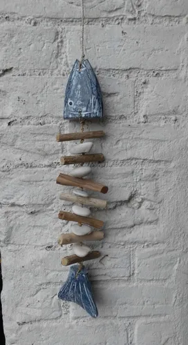 Fishbone Dekohänger Fisch Holz Natur Treibholz maritime Deko Steine 50 cm