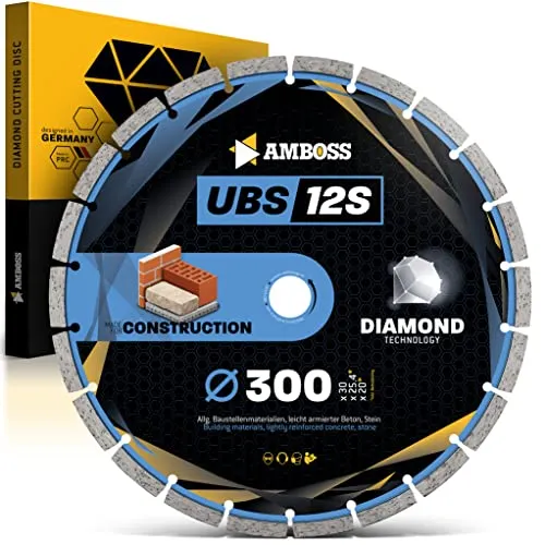 Amboss Diamant Trennscheibe UBS 12S - Diamant-Trennscheibe Ø 300 mm x 30 mm/25,4 mm - leicht armierter Beton/Baustellenmaterialien/Stein | Segmenthöhe: 10 mm (gesintert)