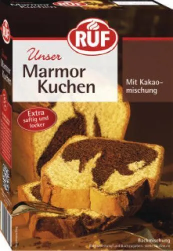 RUF Marmorkuchen Backmischung - Kuchenmischungen für einen köstlichen Marmorkuchen, einfach zuzubereiten und extra saftig, auch in veganer Variante möglich – ideal für jeden Anlass!