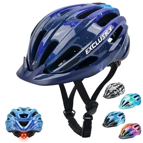Exclusky Kinder Fahrradhelm mit Licht und Visier - Fahrradhelm für Kinder 5-13 Jahre, mit abnehmbarem Visier, 16 Belüftungsöffnungen für optimalen Komfort und 3 Blinkmodi für sichere Fahrten bei Nacht.