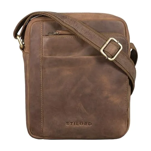 STILORD 'River' Umhängetasche - Leder Messenger Bag für Herren - Messenger-Bag aus echtem Leder mit Vintage-Akzenten, ideal für DIN A5 Dokumente und Tablets. Praktische Reißverschlussfächer bieten optimale Organisation für deinen Alltag.