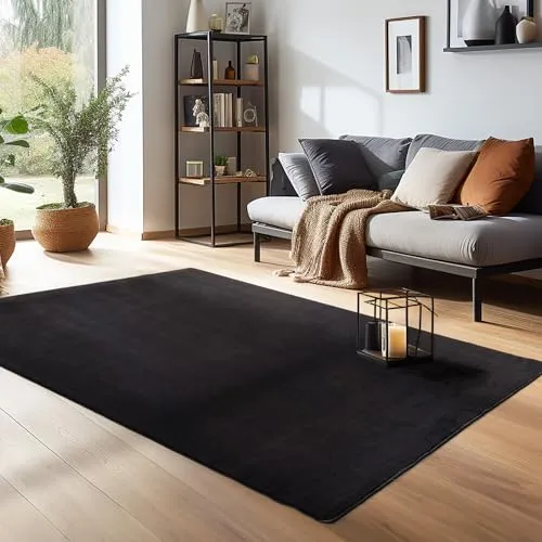 Carpettex Teppich Wohnzimmer rutschfest Waschbar 60x110cm Schwarz Modern Flauschiger Küchen- und Schlafzimmerläufer