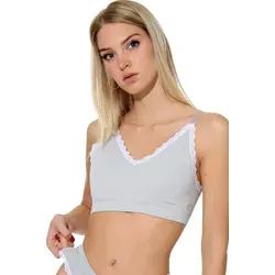 Yenita® Bustier Ribbed Collection mit feiner Spitze grau L