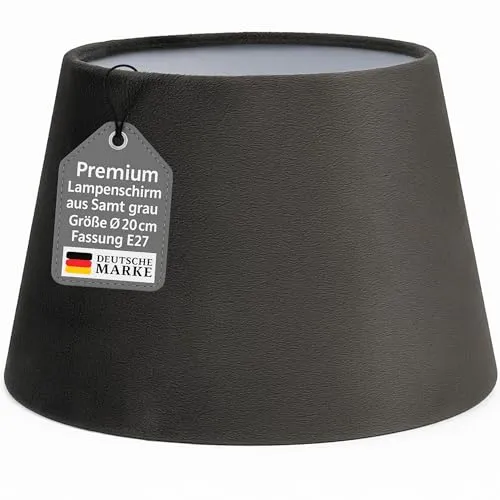 My-goodbuy24 Premium Lampenschirm aus Samt grau E27 auch möglich E14 | Ersatzlampenschirm | Polyester | Farbe: grau/Größe Ø 20cm | Für Stehlampe | Hängelampe | Tischlampe | Deckenlampe