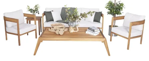 Moderne 4-teilige Gartenmöbel Set mit Sofagarnitur und Couchtisch - Elegante Lounge Set für den Außenbereich, bestehend aus einem 3-Sitzer Sofa, 2 Sesseln und einem Couchtisch. Hochwertiges Holz, modernes Design und 2 Jahre Herstellergarantie machen es zum perfekten Blickfang.