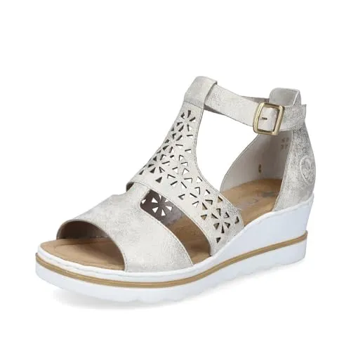 Rieker Damen Keilsandalen 67481 - Bequeme Sommerschuhe mit Keilabsatz - Wanderschuhe: Bequeme Keilsandalen mit 5.4 cm Absatzhöhe, ideal für warme Tage und lange Spaziergänge, aus Kunstleder und mit praktischem Klettverschluss.