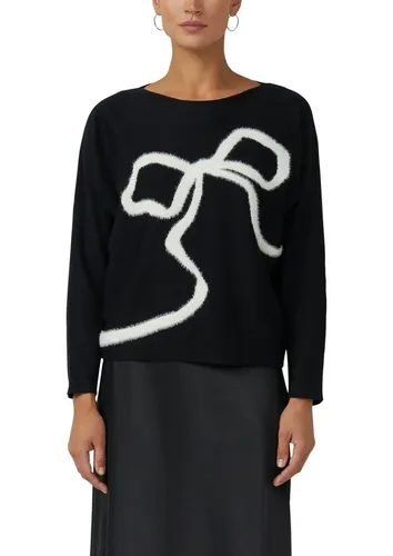 s.Oliver Feinstrickpullover mit Schleifen-Intarsie - Eleganter Feinstrickpullover im Relaxed Fit mit U-Boot-Ausschnitt und langen Fledermausärmeln. Ideal für das Berufsleben und vielseitig kombinierbar.