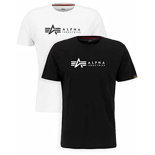 Alpha Industries Herren Alpha Label T 2 Pack T-Shirt - Black/White, XXL - T-Shirts für Herren im Regular Fit, bestehend aus zwei stylishen Shirts mit Alpha Industries Logoprint für einen trendigen Look.