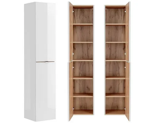 Lomadox Hochschrank TOSKANA-56 in Weiß-Hochglanz - Hochwertiger Badezimmer Hochschrank mit 2 Türen und Soft-Close, ca. 35x170x33cm. Modernes Design und strapazierfähige Oberflächen für eine langlebige Nutzung.