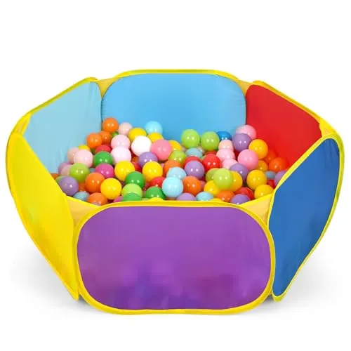 Eocolz Bällebad für Kinder, großes Pop-Up-Ballgäbe für Kleinkinder, Spielhaus, Baby-Laufstall, mit Basketballkorb und Aufbewahrungstasche mit Reißverschluss, 120 cm (Multicolor no mesh)