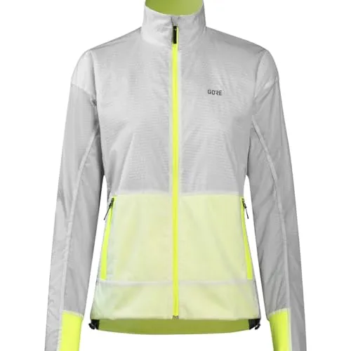 GOREWEAR Drive Laufjacke Damen - Leichte, atmungsaktive Sportjacke in white-neon yellow - Laufjacke aus strapazierfähigem Ripstopgewebe, wasserabweisend und winddicht; ideal für aktive Frauen, die Komfort und Schutz beim Laufen suchen.