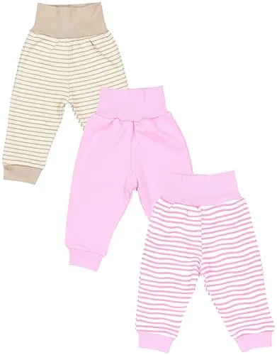 TupTam Baby Mädchen Lange Pumphose 3er Pack, Farbe: Rosa Beige Streifen Rosa Uni, Größe: 62