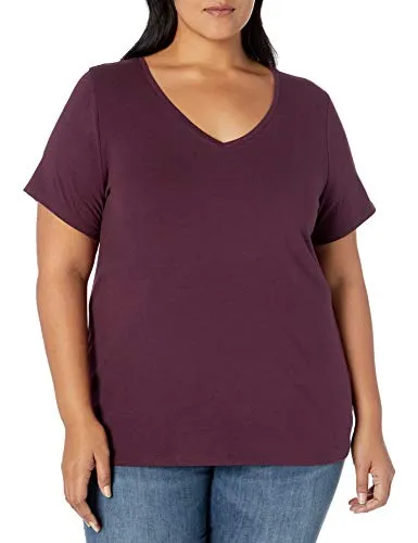 Amazon Essentials Damen Plus Size V-Ausschnitt T-Shirt mit Kurzen Ärmeln, Klassische Passform, Burgunderrot, XXL Große Größen