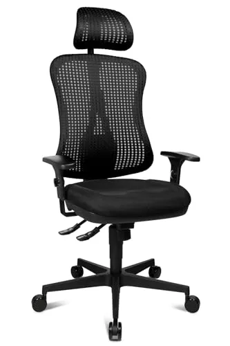 Topstar Head Point SY Bürostuhl mit Kopfstütze - Ergonomischer Bürostuhl mit individuell einstellbarer Multifunktionskopfstütze und Netzbespannung für optimalen Sitzkomfort, ideal für lange Arbeitsstunden.