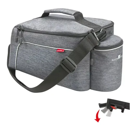 KLICKfix Rackpack Light Unklip Grau - Fahrradtasche mit 8L Kapazität, ausgestattet mit Tragegriff und Schulterriemen, ideal für Radsport und modische Ausflüge.