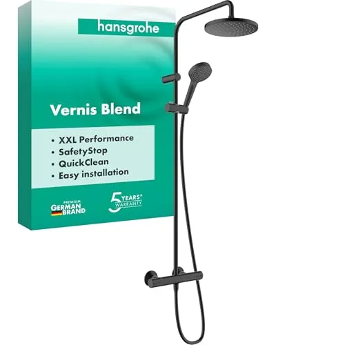 hansgrohe Vernis Blend Duschsystem 200 mit Thermostat - Duschsystem mit 1 Strahlart und Thermostat für komfortable Temperaturkontrolle, ideal für ein entspannendes Duscherlebnis.