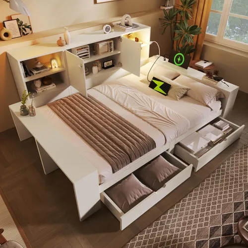 MODFU Schlafsofa Funktionsbett 140x200 mit USB-Anschlüssen